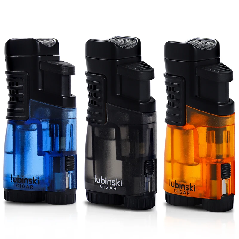 Creative Personality Blue Flame Portable Lighter 3 Direct Impact Wind-Proof Jet Cigar Drill Refillable Logo Torch Cigarette Use