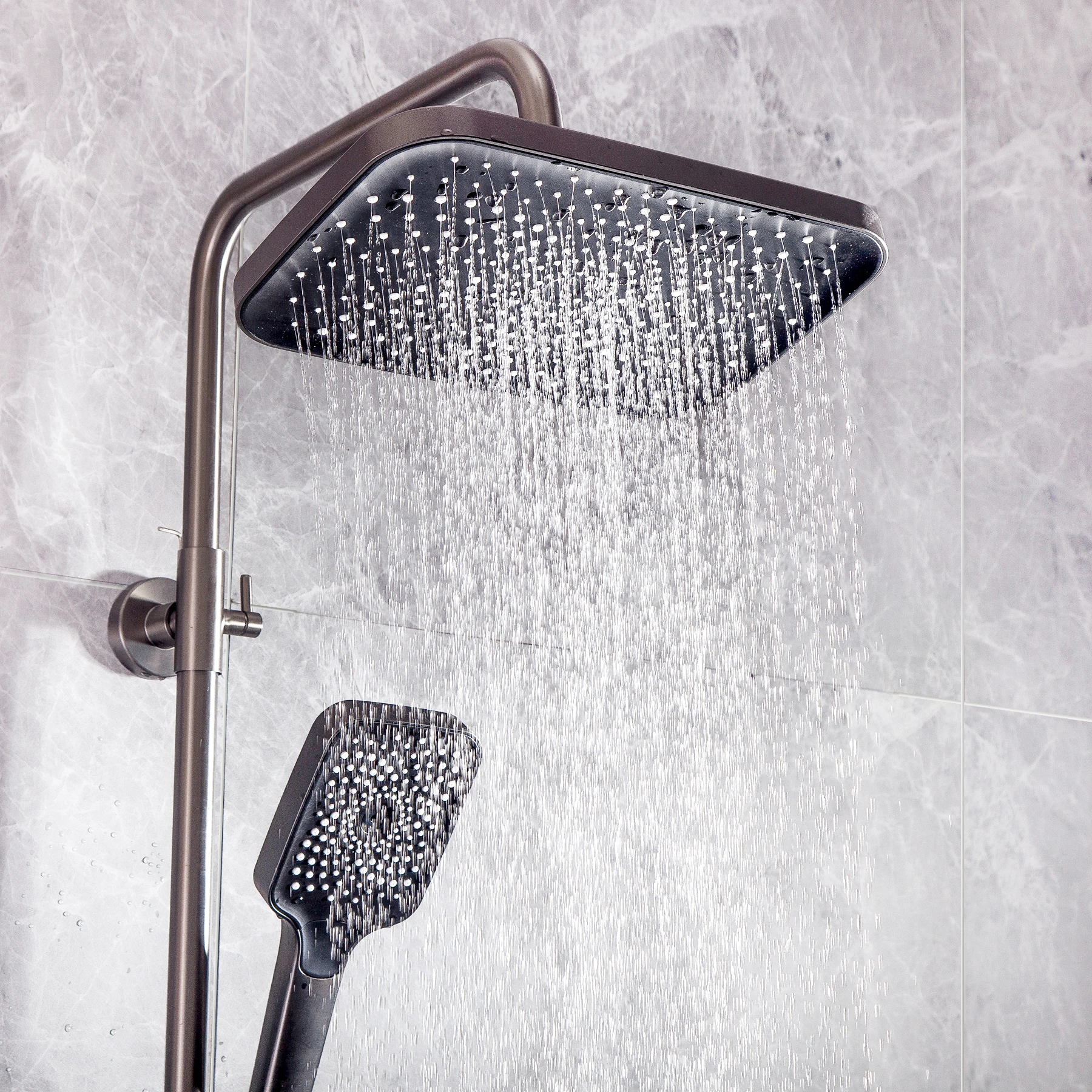 2024 New Design Full Copper Piano Keys Shower Gun Gray Piano Shower Set Modern Hot Selling Brass Body SS 304 Pipe ABS Sprayer