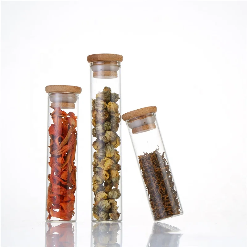 Custom Wholesale Empty Tube Cigars Saffron Scented Tea Packaging Mini Glass Cigar Tube Packaging With Bamboo Lid