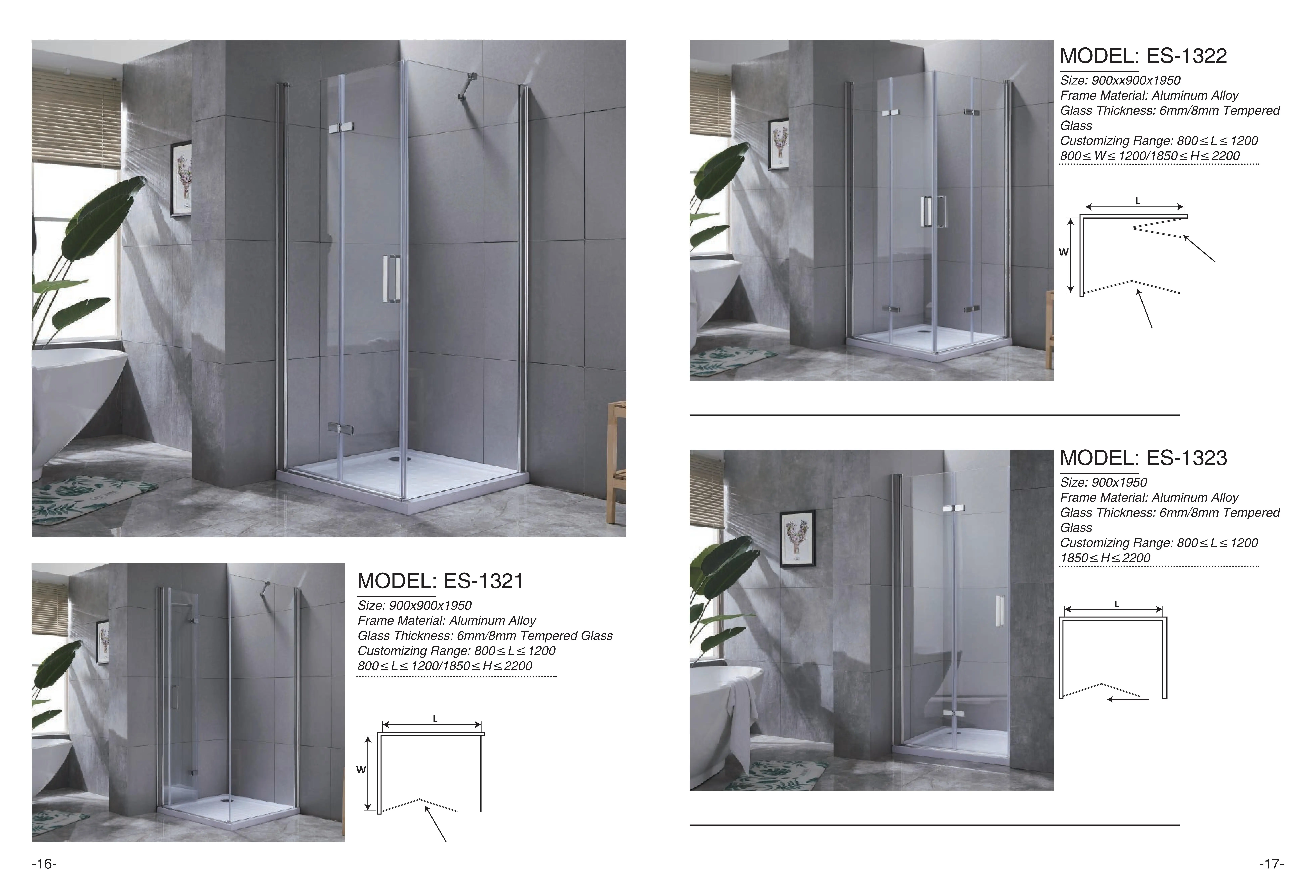 Custom aluminium alloy shower door 2 door 6mm sliding shower rooms tempered glass bathroom shower enclosure