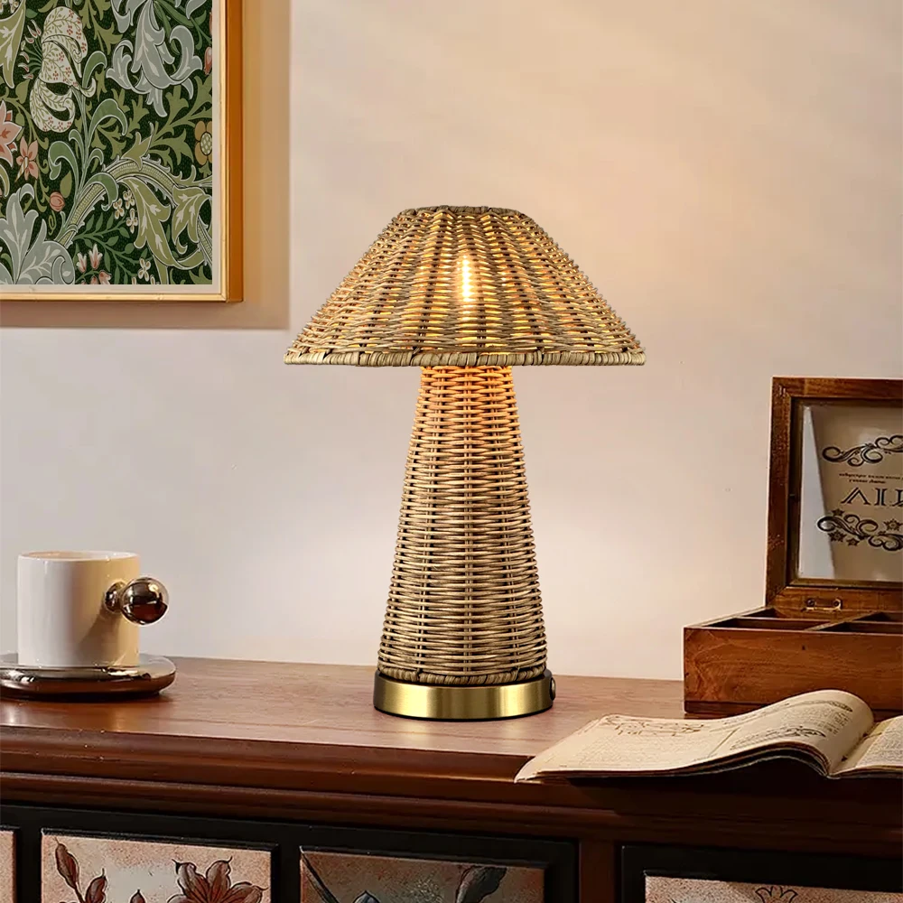 Nordic 2700K Cordless Rechargeable Table Lamp For Restaurant Hotel Living Room 5200mAh Rattan Chargeable Light