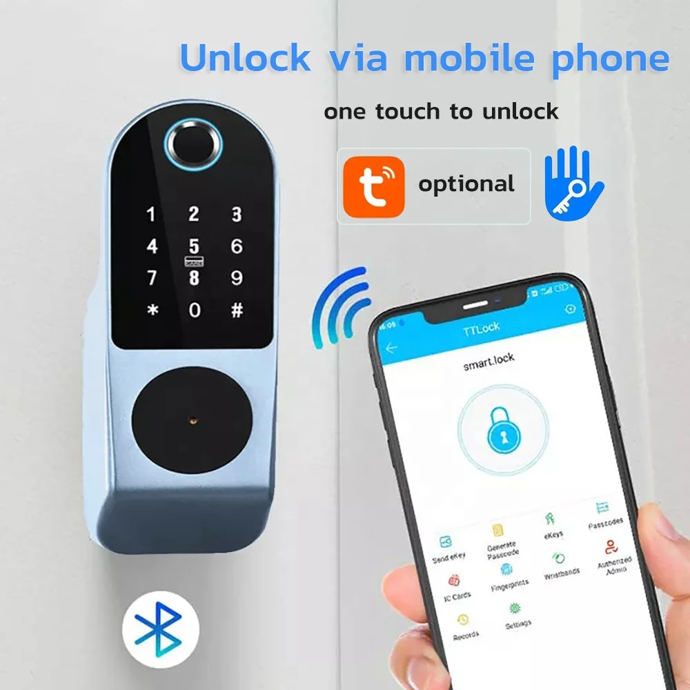 Fingerprint Rim Smart Door Lock BLE TT Lock APP Waterproof Keyless Digital Door Lock