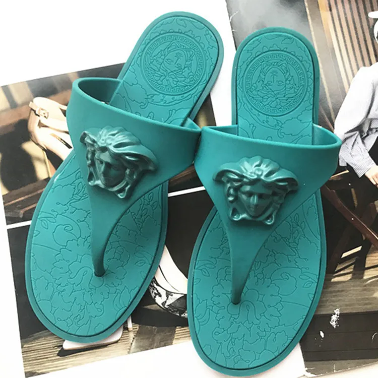 
2021 wholesale fashion jelly ladies flip flop beach slippers VE head women latest lady pvc jelly summer footwear for women 