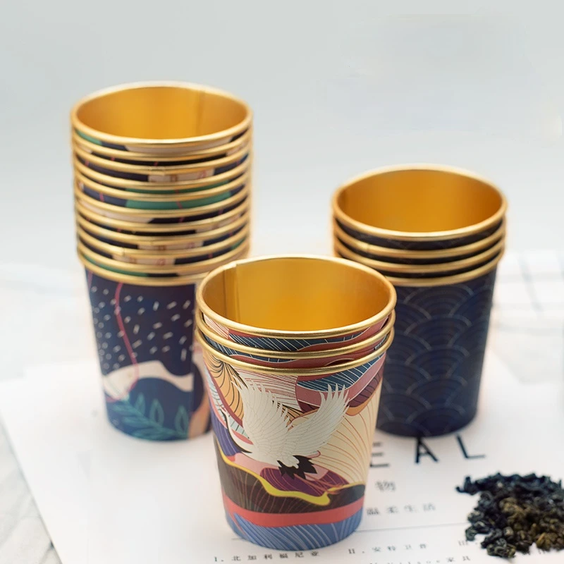 Gold Foil Paper Cup Home Use and Commercial Use High-End Disposable Thickened Water Cup Tea Cup