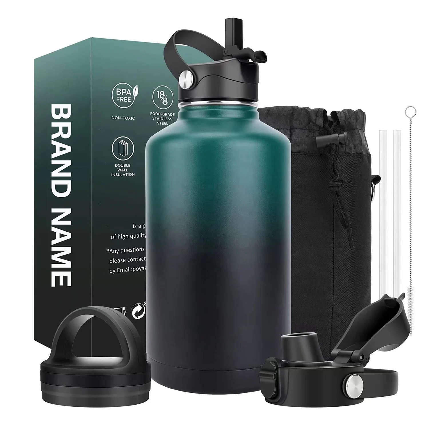 64oz water bottle insulated wholesale vacuum flask half gallon wide mouth 64 oz stainless steel water bottle with straw