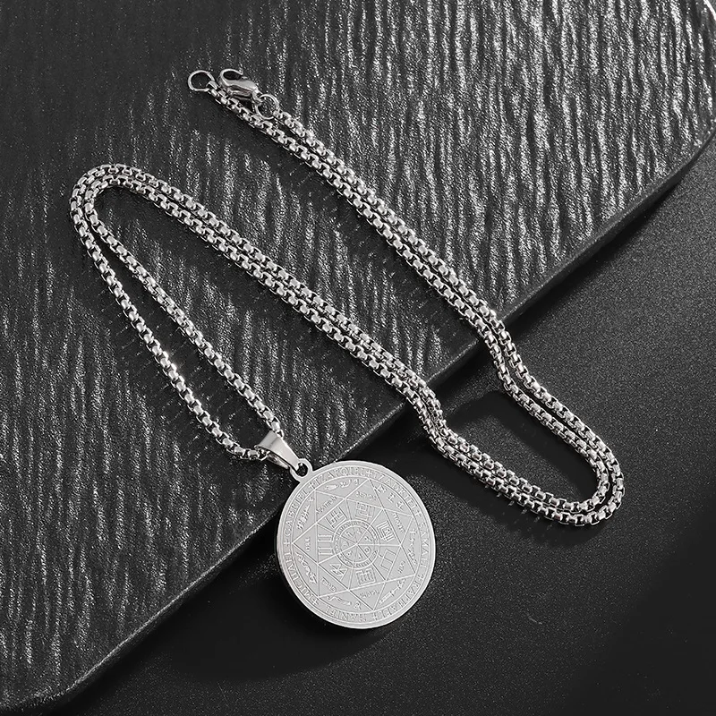 Destiny 7 Archangel Charm Necklace Men Stainless Steel Pendant Heart Letter Shape Pearl-Inspired Scripture Seal Totem Rune Bible