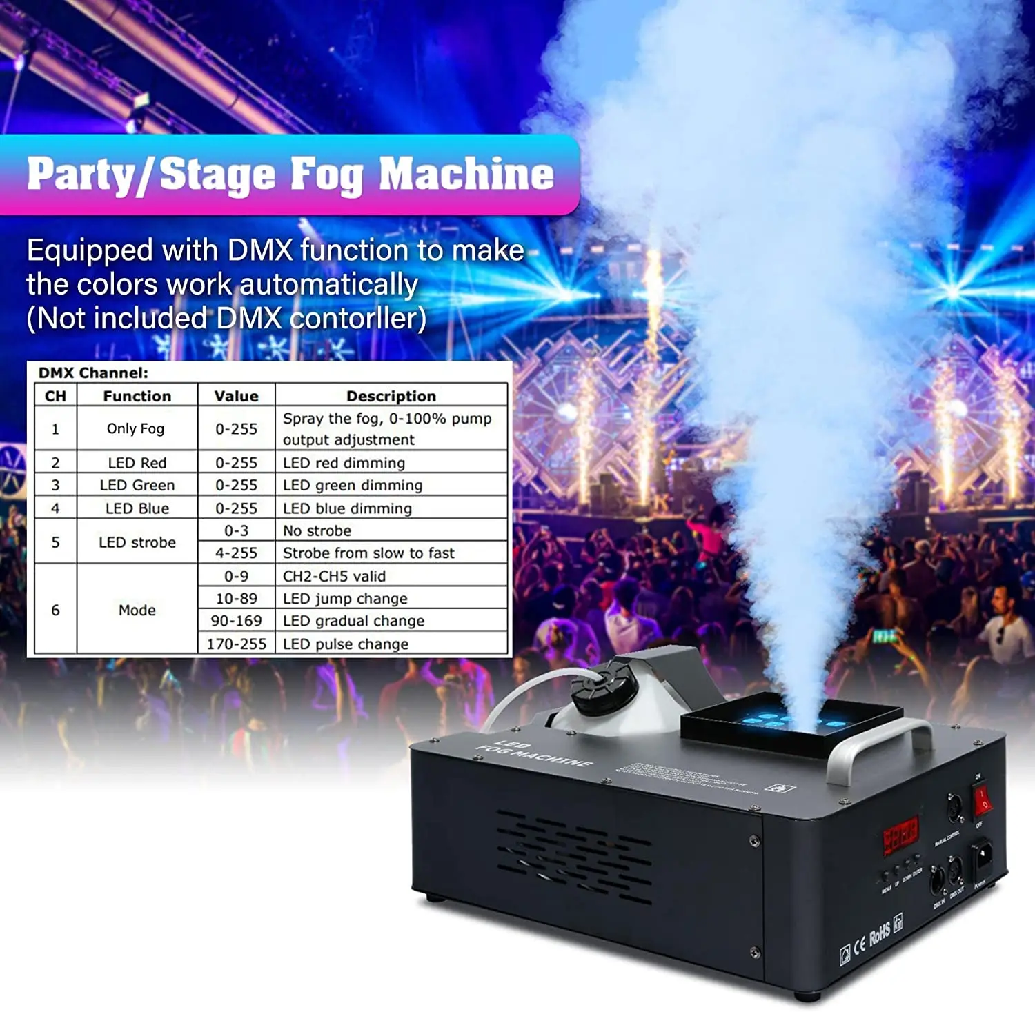 1500W Smoker 2.5L Smoke Fog Machine Spray Up/Down Fogger DMX 24 RGB LED Stage Smoke Machine Vertical Fogger Mist Equipment