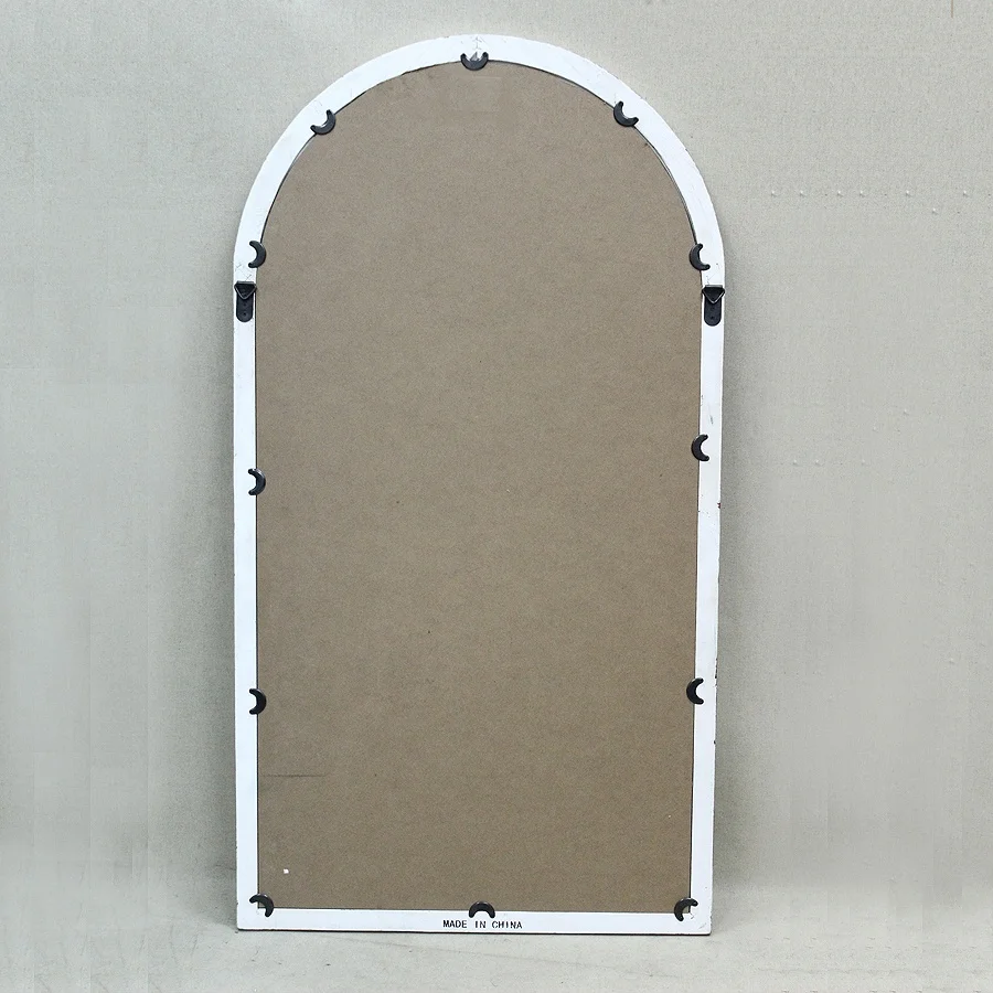 Luckywind Rustic Farmhouse Distressed White Wood Window Mirror, Vintage Decorative Arched Window Frame Wall Mounted Mirror