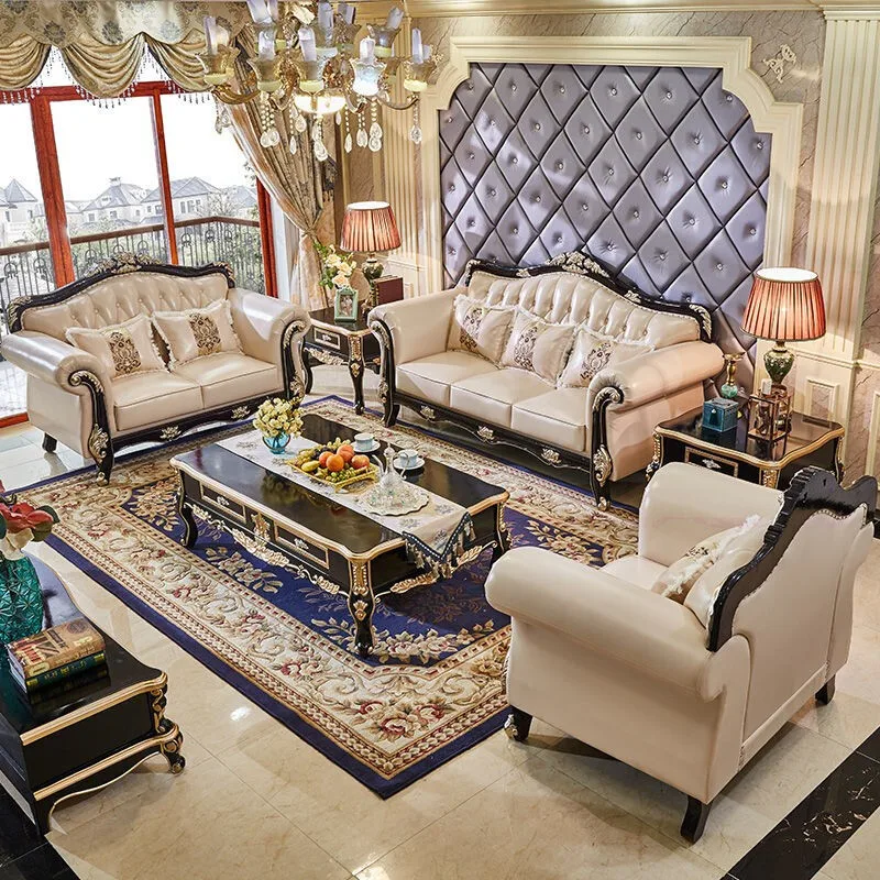 Italian luxury curved cowhide leather sofa living room three seats cloud high end retro style genuine leather sofa
