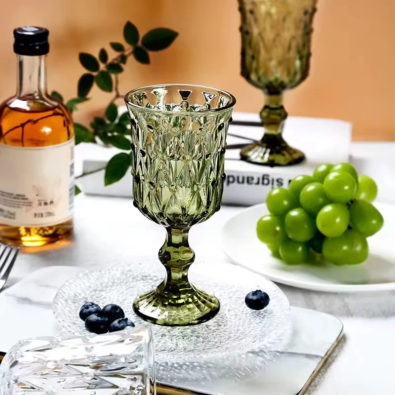 Retro Pearl Embossed Green Wine Goblet Vintage Wine Cup Vintage Goblet Wine Glass For Wedding Decoration
