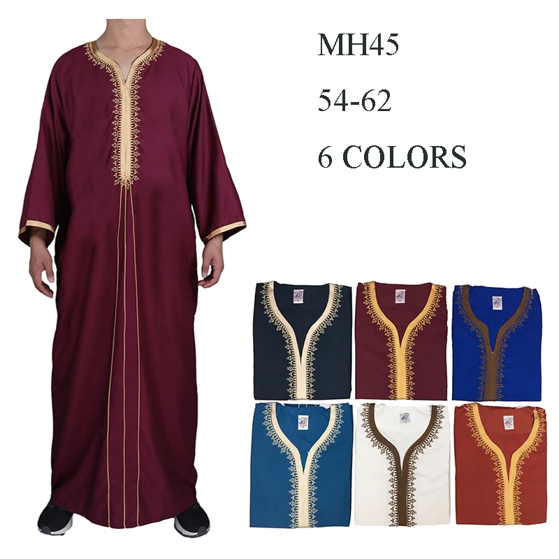 Muslim Morocco Style Modern Model Meticulous Design Delicate Decoration Exquisite Neckline Weaved Pattern Long Dress For Men