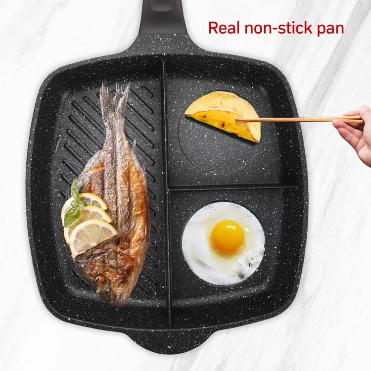 Joyway 3 in 1 section breakfast pan copper color with non stick coating 3-in-1 frying pan