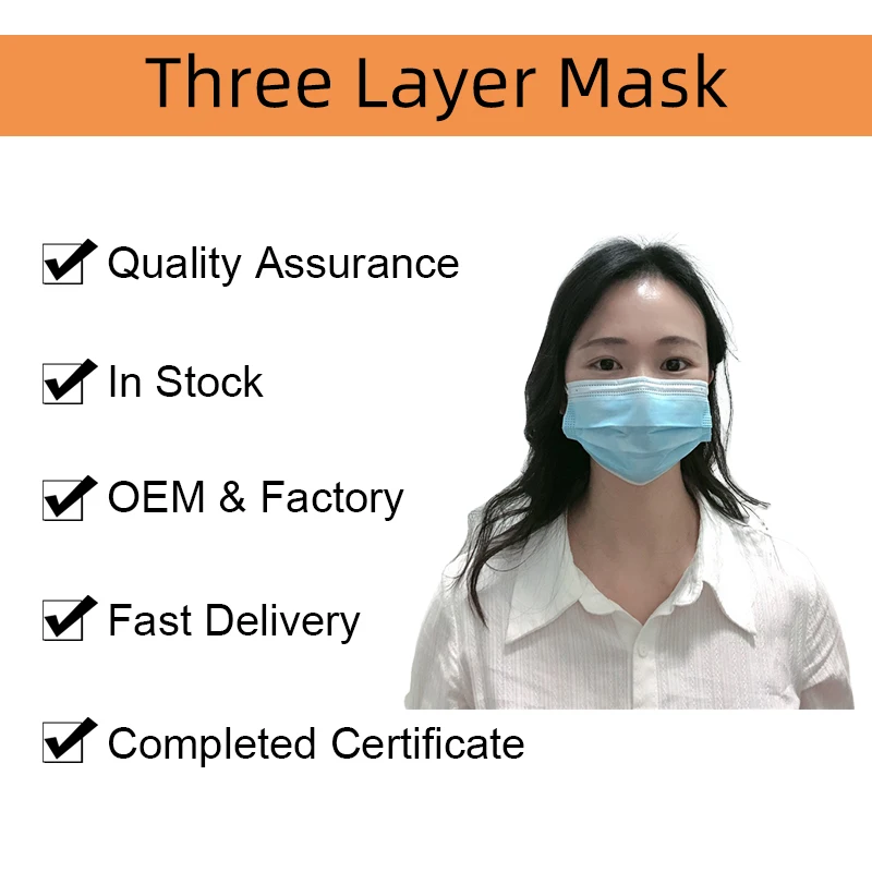 Facemask Surgical Cubrebocas Medical Disposable Mask in Stock Non-woven Earloop 3 Ply Customized Hubei Ultrasonic SGS 3 Years