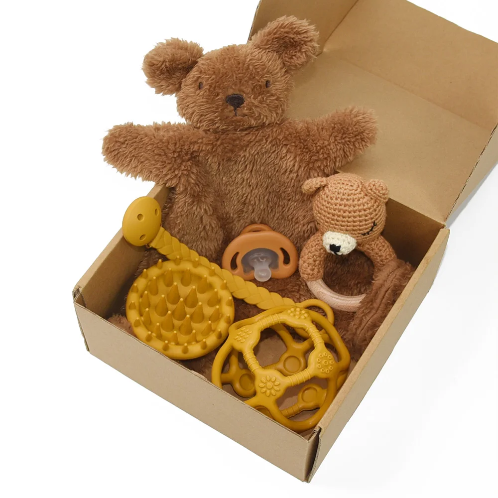 Wolife Original Neutral New Baby Gift Baby Shower Gift Set Baby Comforter Blanket Towel Crochet Rattle Teething Toy Bathing