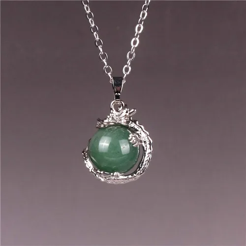 Natural stone  Crystal Agate Dragon Snake Shaped Bead Necklace Amethyst Ball Pendant