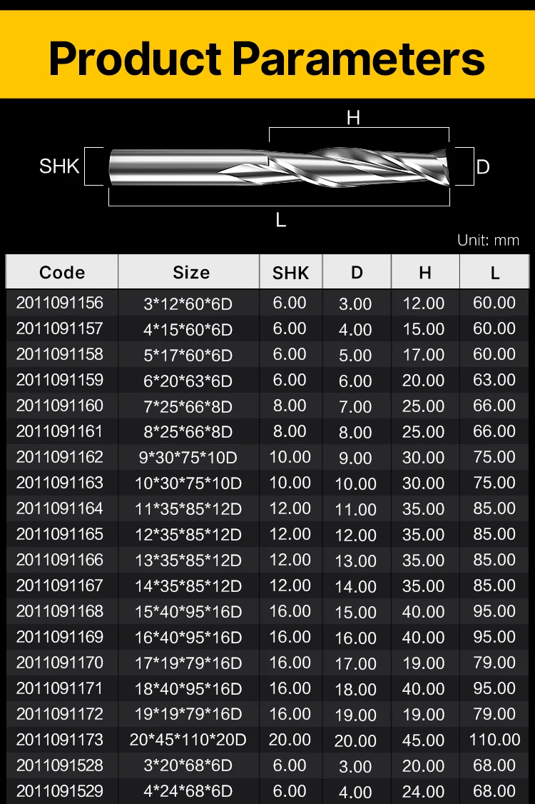 HUHAO M2AL Ground Two Flutes Milling Cutter Spiral CNC Router Bit Tool for Steel End Mill 2011091156