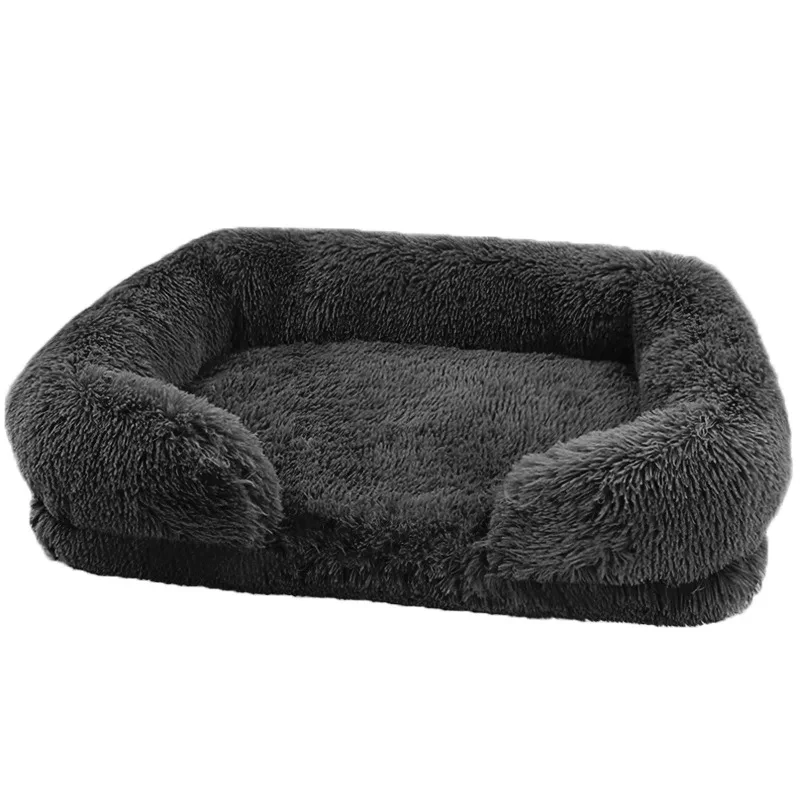 Wholesale New Design Square Pet Furniture Washable Removable Cover Luxury Dog Sofa Bed Nest Long Plush Dog Pet Bed Cushion