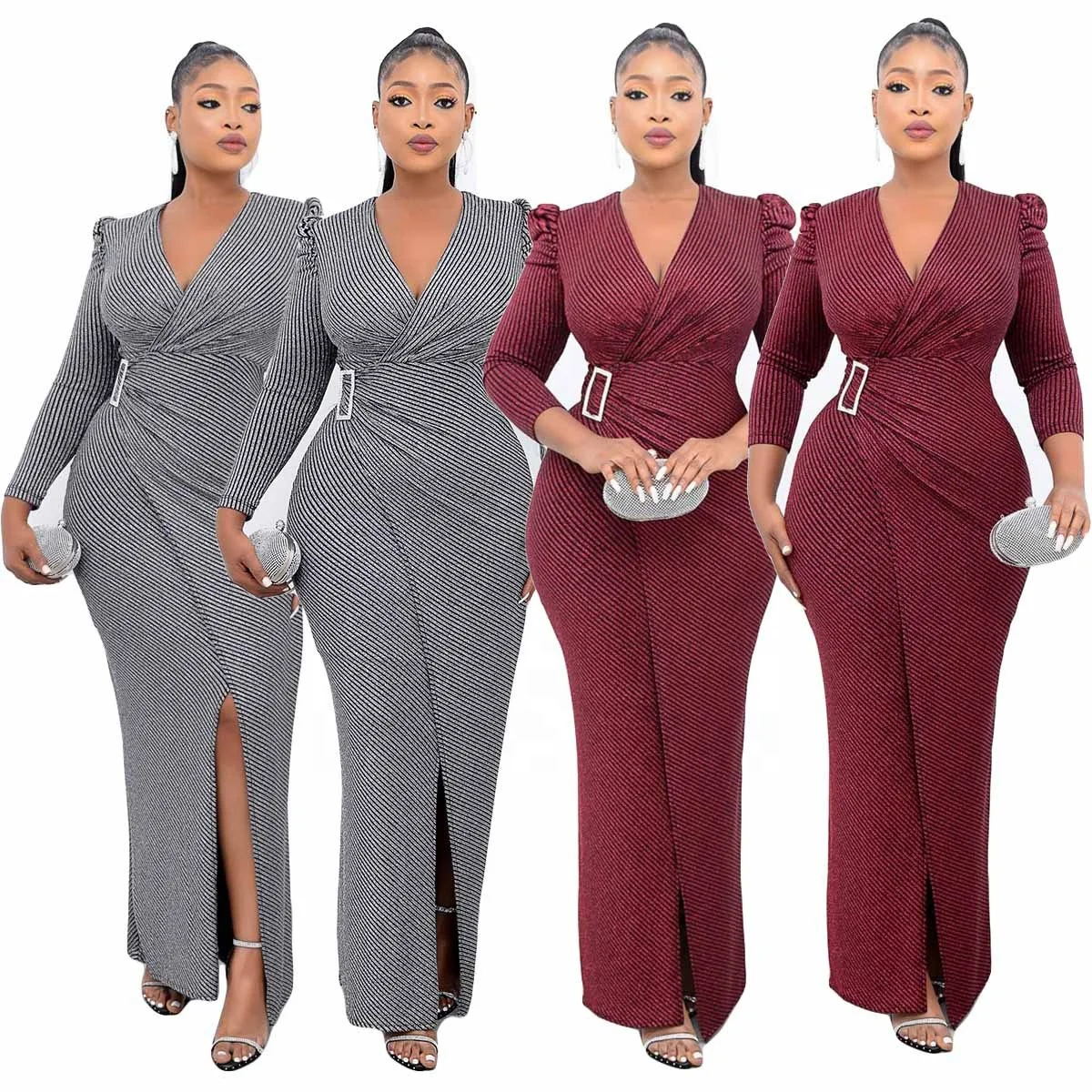 JL400 New design v neck women evening dresses long sleeve elegant party evening dinner dress party lady