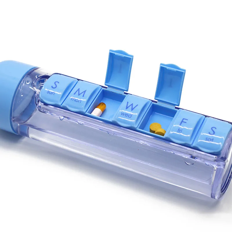 Шейкер для таблеток, бутылка для воды, органайзер для таблеток на каждый день с бутылкой для воды, пластиковая коробка для таблеток с витаминами на 7 дней