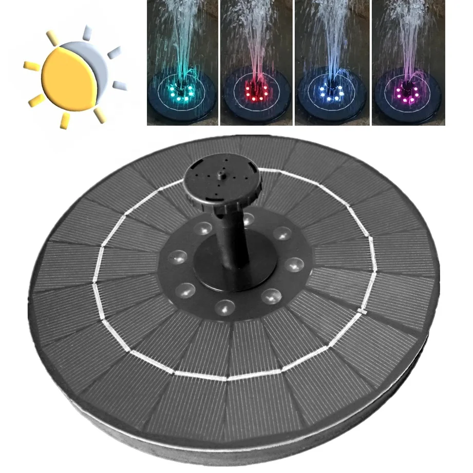 pool aquatic landscape water feature spray fountain solar powered water pump with RGB LED
