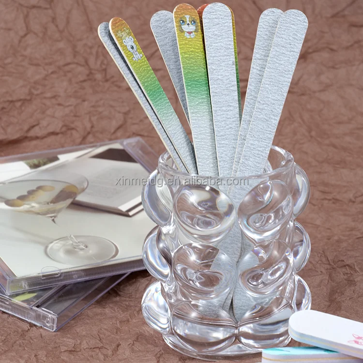 Custom 100 180 Zebra Disposable washable water drop shape white south Korean wooden Nail File  7-inch sharp abrasion resistance