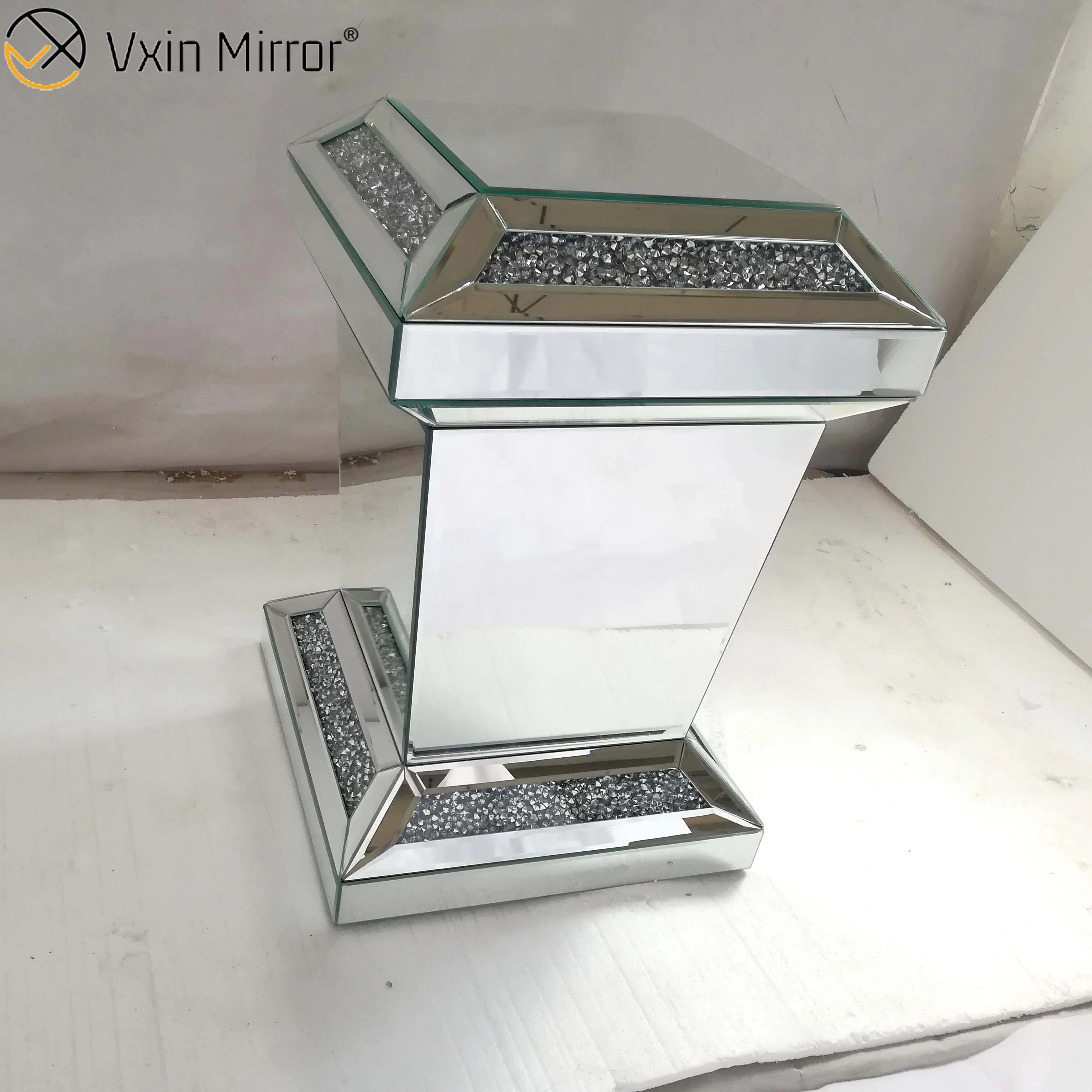 Vxin Mirror WXF-725 Modern Rectangle Diamond mirrored Side Table 3d mirror end table for living room