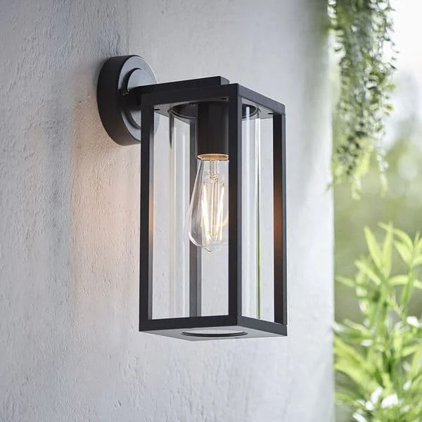 Decorative waterproof glass shade downward garden porch e27 aluminum outdoor wall lamp black