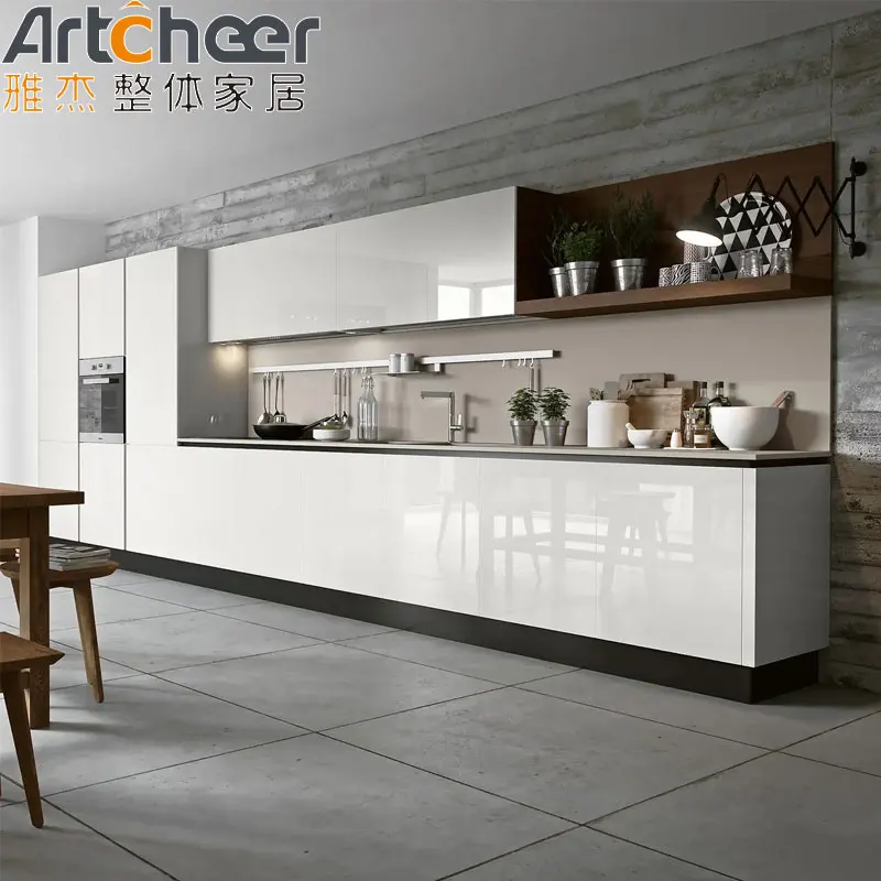 Imported Foshan American Jamaica Active Full Set i shaped Glass Wood Flat European High-End Modern Kitchen Cabinet For New House