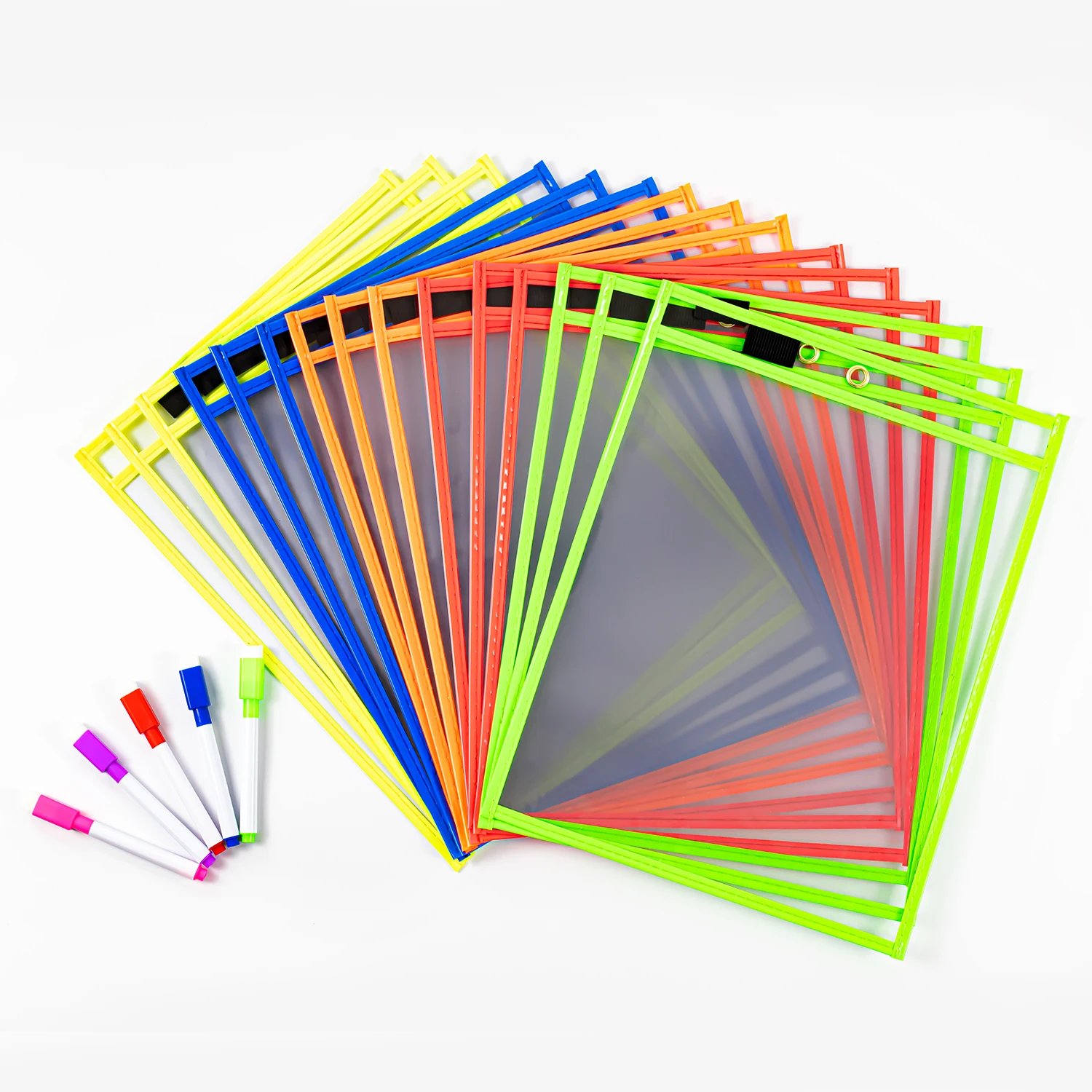 Multicolored Metal Rings Children Writing Clean PVC Drawing Sheet Protectors Transparency Reusable Dry Erase Pockets