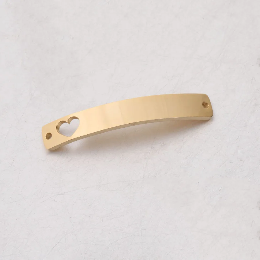 Ready to Ship Fashion Stainless Steel Bar Accessories Hollow Heart Curved Engraved Name Logo Strip For Jewelry Making