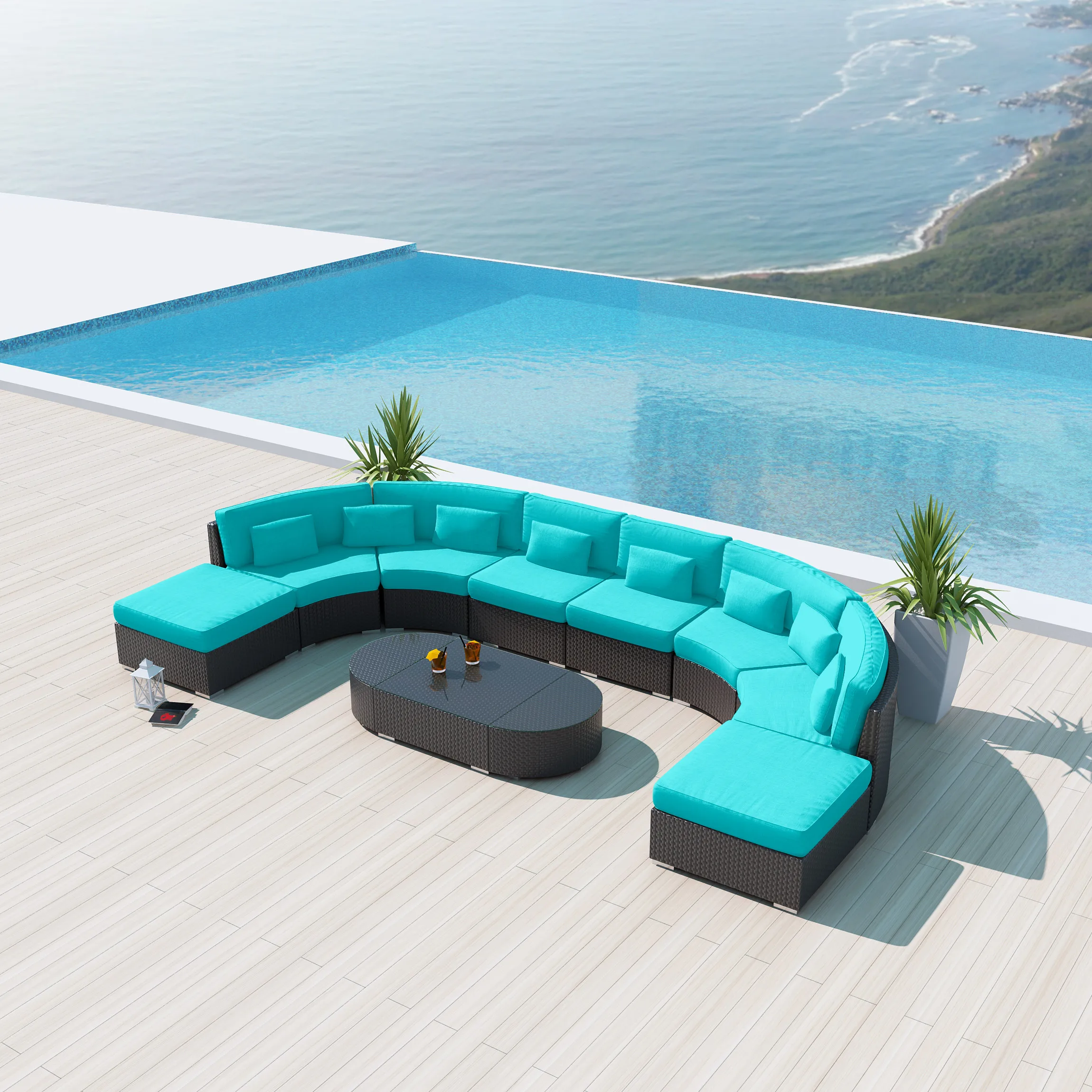 U Shaped Large Patio Big Lots Sectional Sofas All-weather PE Rattan Wicker Outdoor Garden Furniture
