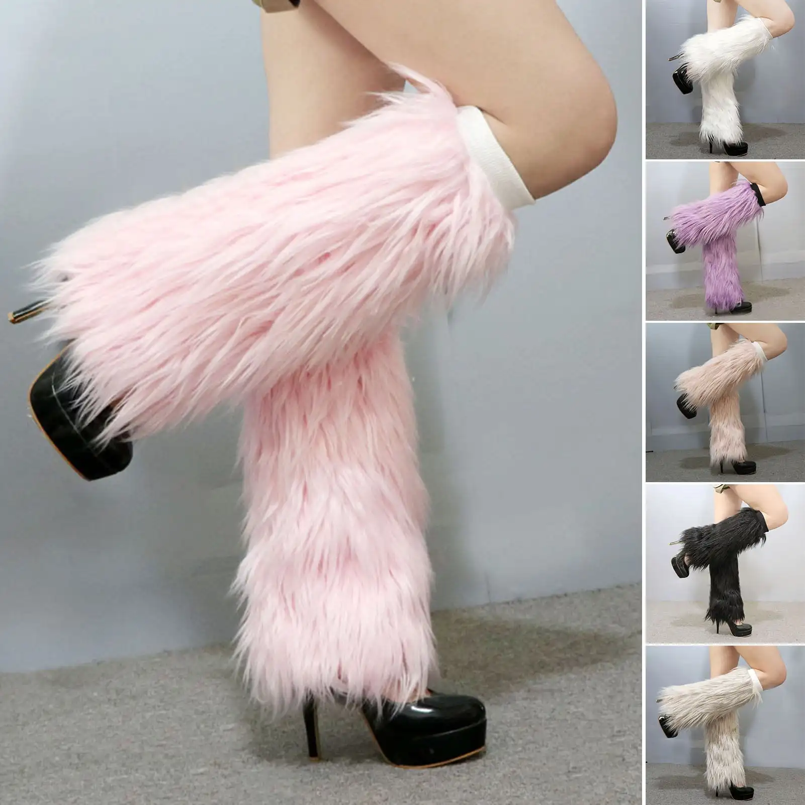 Fashion custom winter warm Furry Fuzzy Leg Faux  fur leg warmers women thick fur leg warmers
