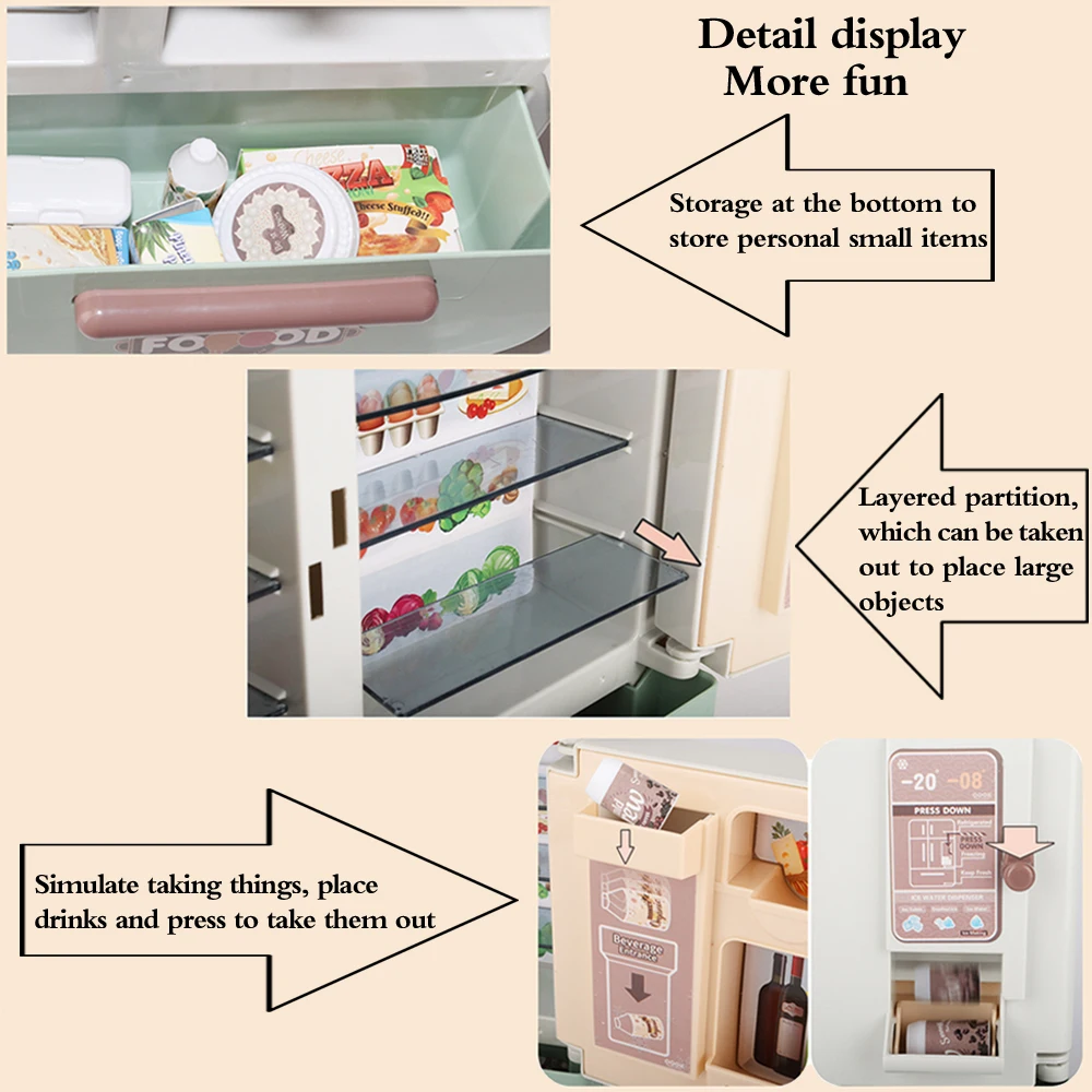 Play house kitchen simulation refrigerator toy accessories simulation suit with light sound fake ice pretend game equipment