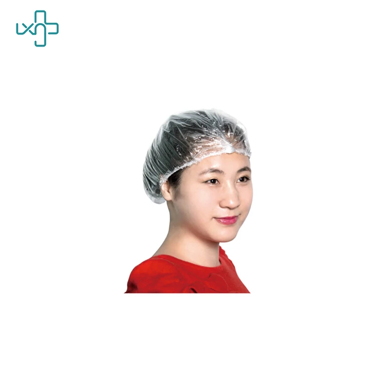 
Leboo waterproof Disposable PE Shower Cap plastic with elastic white 