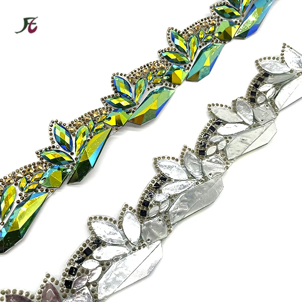 Handmade Iron On Heat Transfer Blue AB resin gems stone Applique Trim carnival craft Jewelry Hot fix Trimming For Costume Making