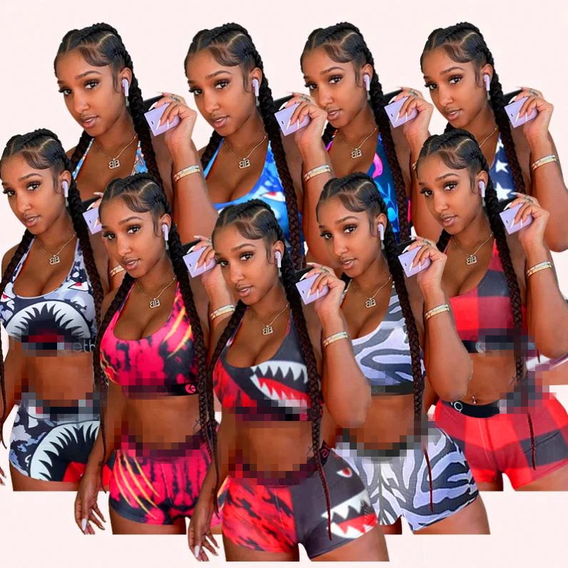 Summer 2021 Print Biker Shorts And Crop Top Fitness & Yoga Ethika Women Set