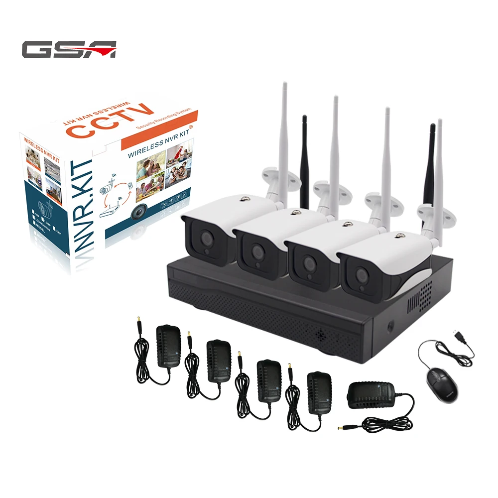 Комплект сетевого видеорегистратора GSA OEM H.265 wifi 2 МП наружная камера безопасности Беспроводная передача дальнего радиуса действия приложение