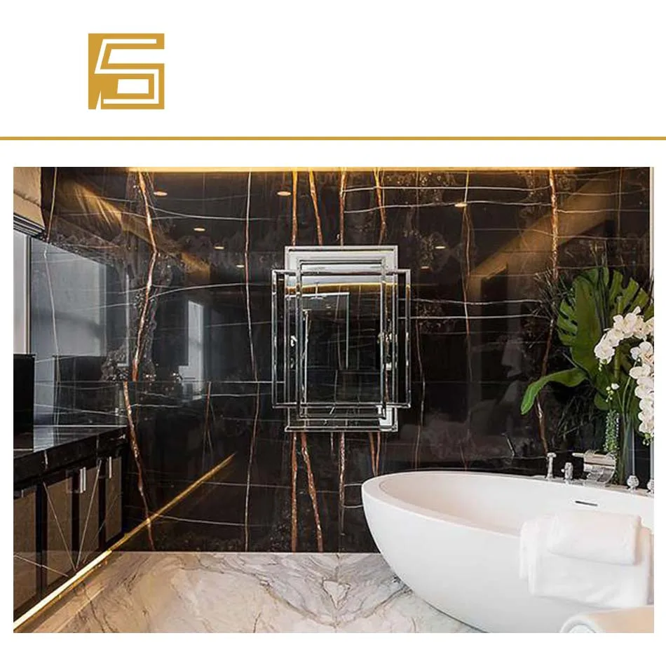 Tunisia Saint Laurent Black Marble Slabs Sahara Noir Marble Stone Slabs & Tiles Table