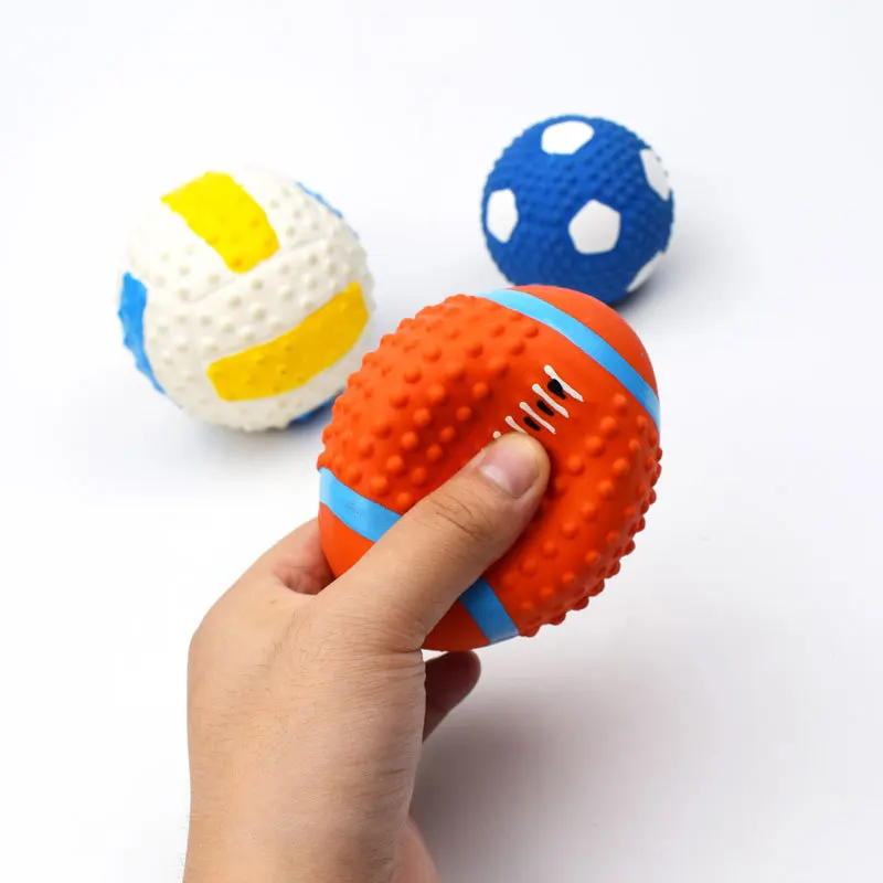 Wholesale Pet Interactive Movement Dog Toys Football Rugby Volleyball Durable Interactive Squeaky Latex Pet Dog Chew Toys Ball