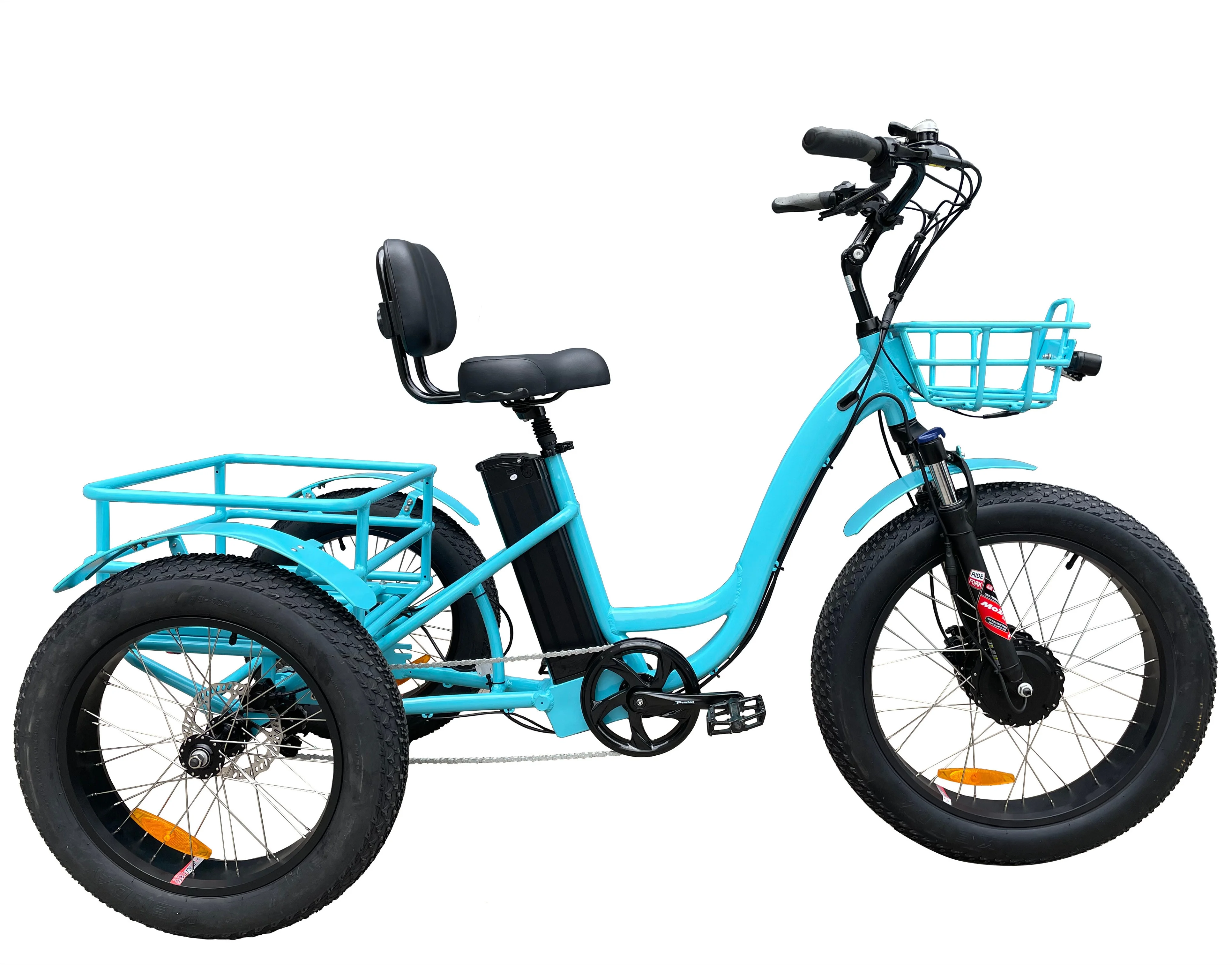Premium Large Wheel 750W Tricycle Electric Bike Full Fat Tire Adult Trike with Adjustable Backrest 48v Cargo 3 Wheels