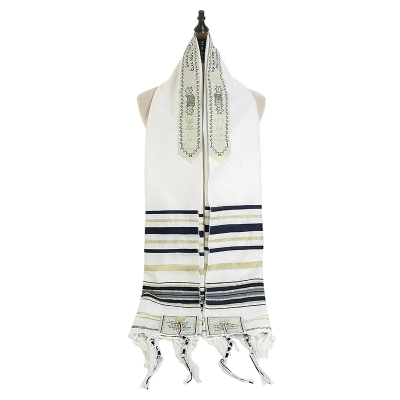 wholesale 2022 black blue gold stripe tallit  israel Jewish prayer shawl