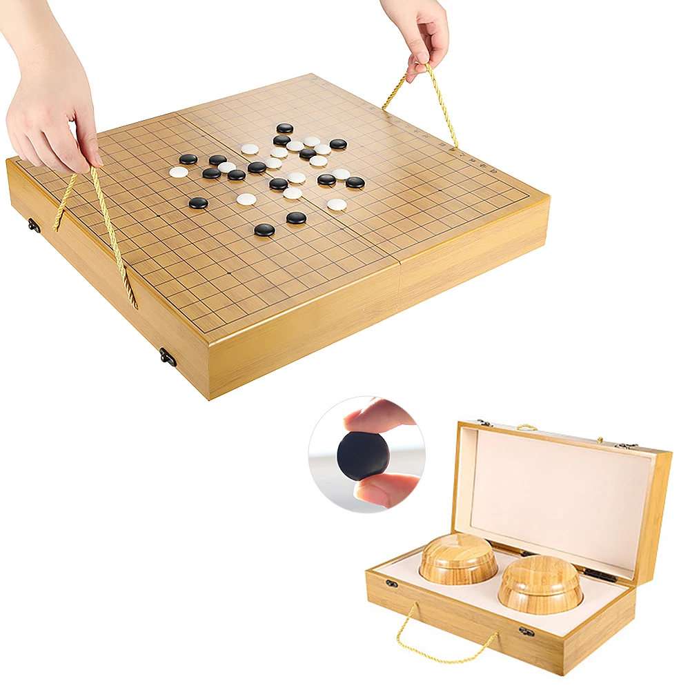 Portable Go Set Wood Go Board Game Set Go Chess Game with Storage Box Chinese Strategy Board Game