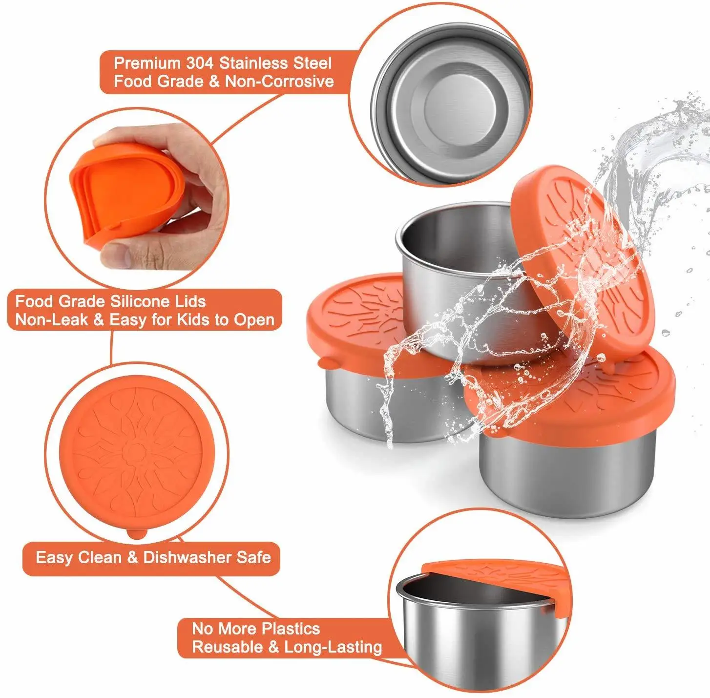 3.4oz Stainless Steel Condiment Containers Food Grade Salad Dressing Containers with Silicone Lids for Snack Desserts, Baby Food