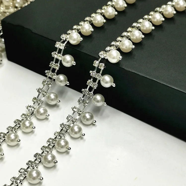 Лента со стразами жемчужная цепочка для свадебного