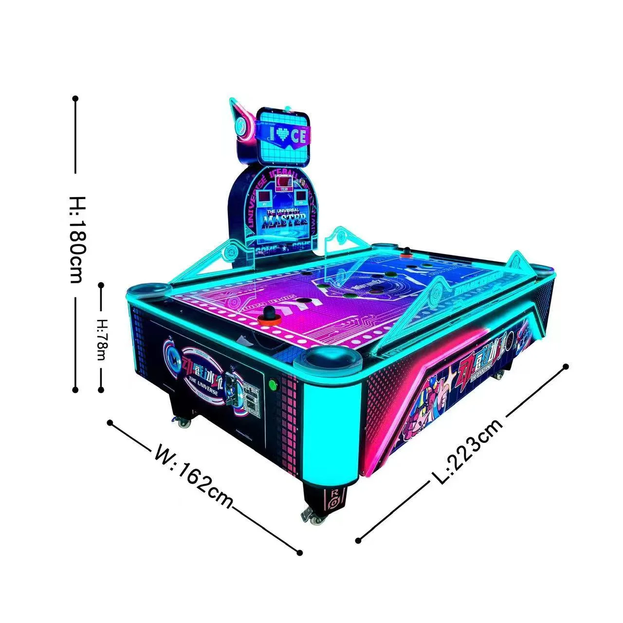 Two people play coin-operated table hockey inside the German electronic hockey machine