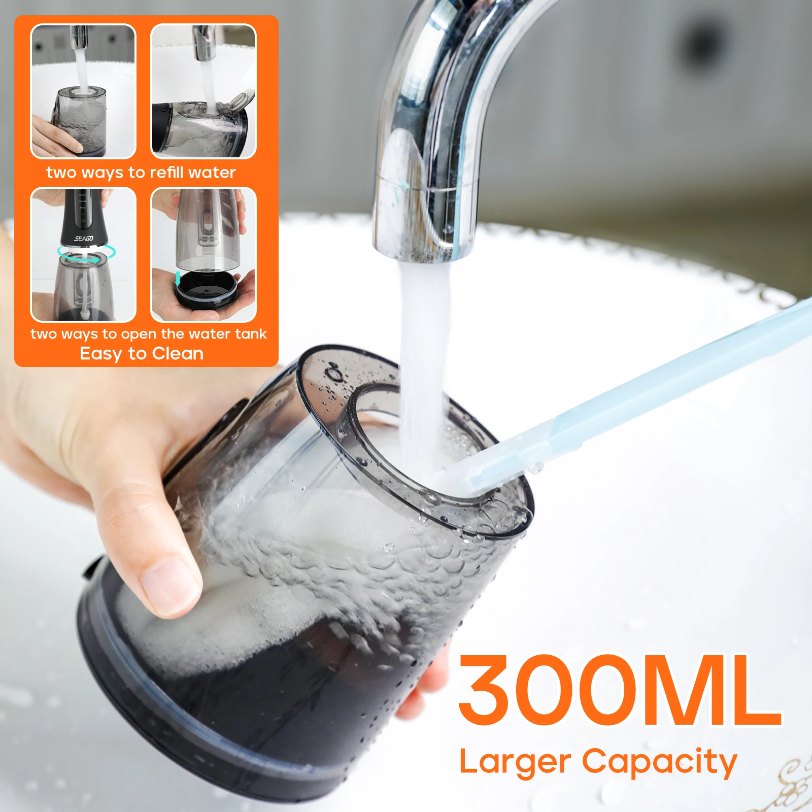 SEAGO Water Dental Flosser Cordless for Teeth, Oral  Dental Irrigator Water Flosser , DIY Mode Memory Function with 5 Modes