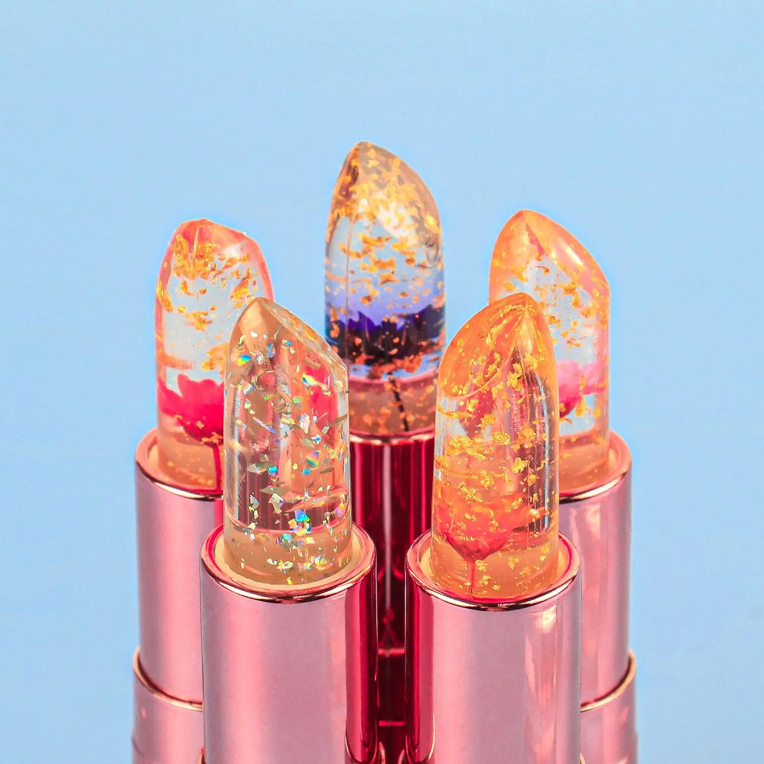 Moisture Type Long Lasting Crystal Flower Jelly Lipstick With Flower Lip Balm Changing Moisturizer Magic Temperature Custom Logo