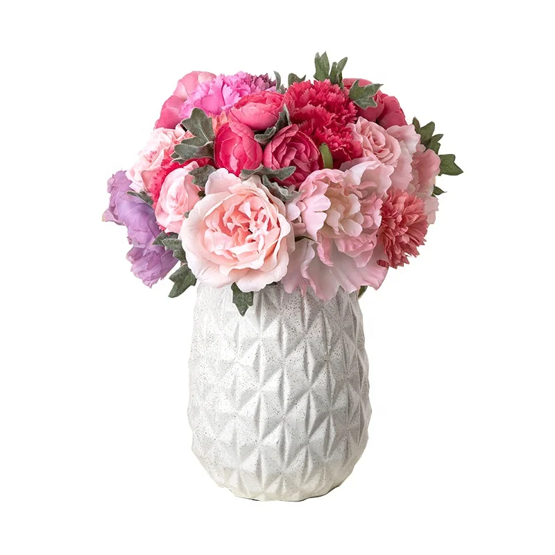 Artificial White Silk Bridal Peony Rose Flower Bouquet For Wedding, Red Flower Bunch for Home Party Decoration