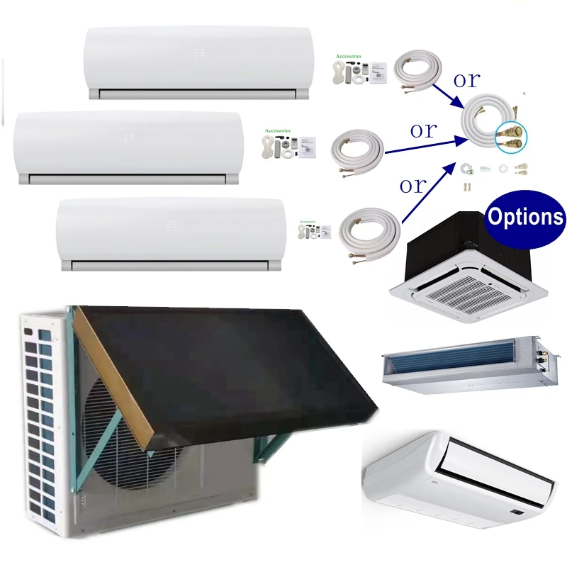 Good Price DC Inverter Tri 3 Zone 12000+12000+12000 Multi 22 SEER Ductless Mini Split hybrid Solar A/C Heat Pump