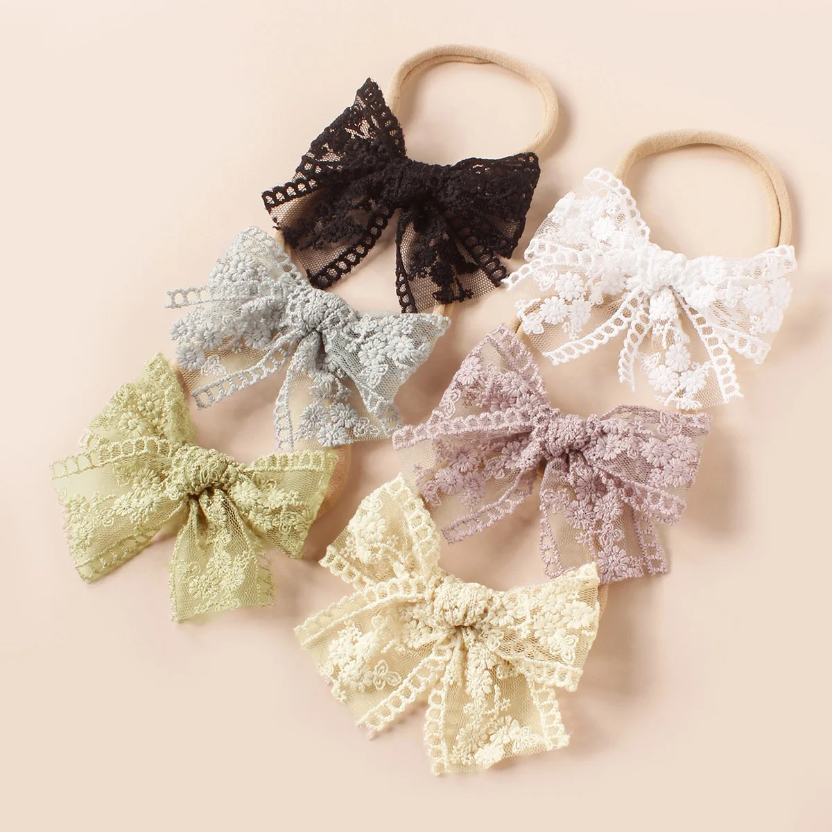 Newborn Infant Soft Headwrap Lace Bow Knot Elastic Nylon Headband Cotton Lace Hair Bows Bands Baby Bow Headband Girls Headbands